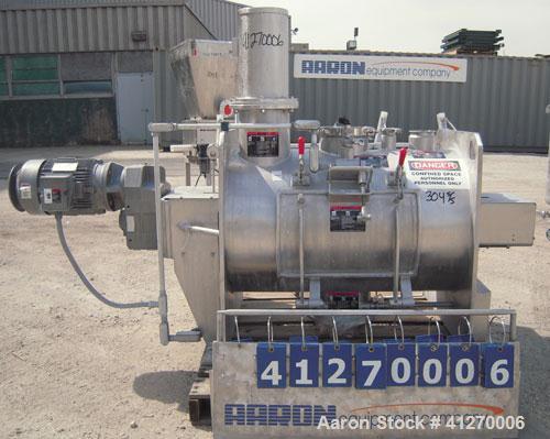 Used Littleford Day Batch Type Plow Mixer, model FKM-300-D, 6 cubic feet working capacity (10 total). 304 stainless steel non-jacketed chamber 24.88" diameter x 39.38" straight side. 2 1/4" diameter ...