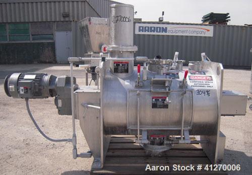 Used Littleford Day Batch Type Plow Mixer, model FKM-300-D, 6 cubic feet working capacity (10 total). 304 stainless steel non-jacketed chamber 24.88" diameter x 39.38" straight side. 2 1/4" diameter ...