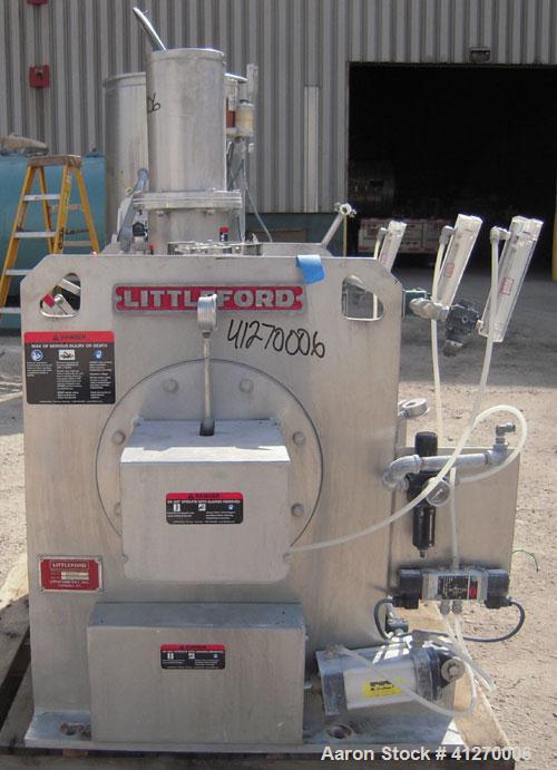 Used Littleford Day Batch Type Plow Mixer, model FKM-300-D, 6 cubic feet working capacity (10 total). 304 stainless steel non-jacketed chamber 24.88" diameter x 39.38" straight side. 2 1/4" diameter ...