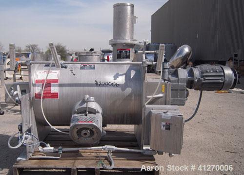 Used Littleford Day Batch Type Plow Mixer, model FKM-300-D, 6 cubic feet working capacity (10 total). 304 stainless steel non-jacketed chamber 24.88" diameter x 39.38" straight side. 2 1/4" diameter ...