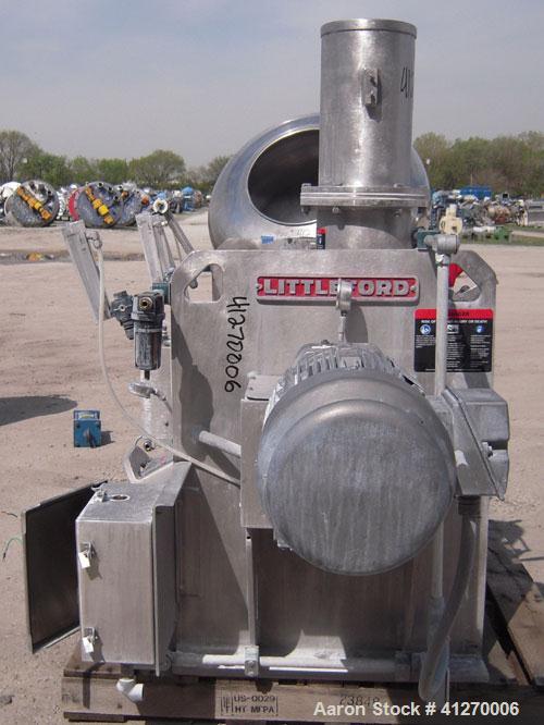 Used Littleford Day Batch Type Plow Mixer, model FKM-300-D, 6 cubic feet working capacity (10 total). 304 stainless steel non-jacketed chamber 24.88" diameter x 39.38" straight side. 2 1/4" diameter ...