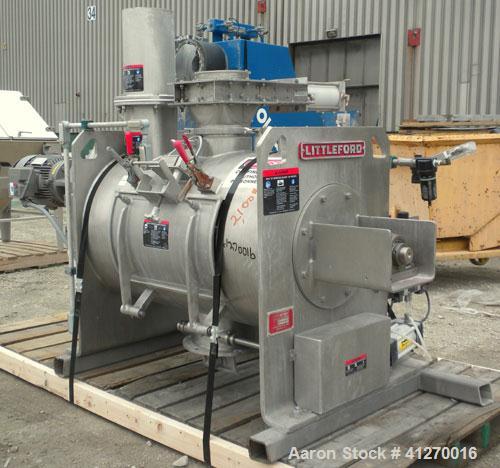 Used Littleford Day Batch Type Plow Mixer, model FKM-300-D, 6 cubic feet working capacity (10 total). 304 stainless steel non-jacketed chamber 24.88" diameter x 39.38" straight side. 2-1/4" diameter ...