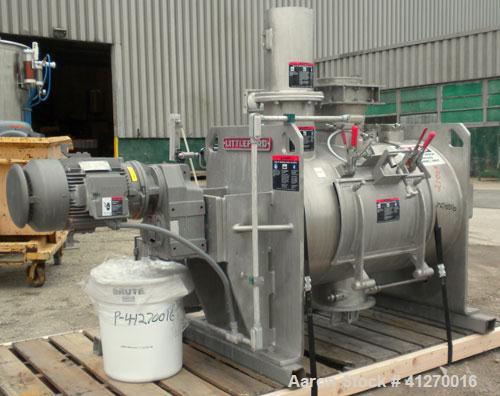 Used Littleford Day Batch Type Plow Mixer, model FKM-300-D, 6 cubic feet working capacity (10 total). 304 stainless steel non-jacketed chamber 24.88" diameter x 39.38" straight side. 2-1/4" diameter ...