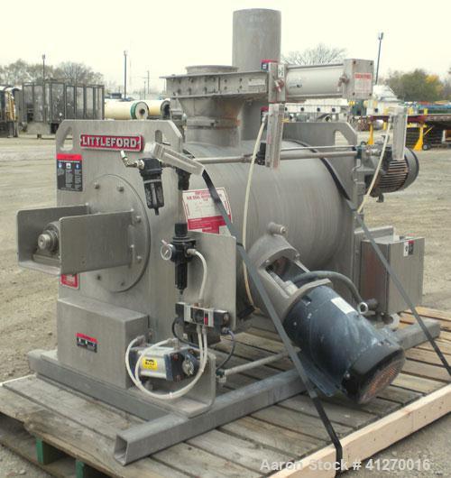 Used Littleford Day Batch Type Plow Mixer, model FKM-300-D, 6 cubic feet working capacity (10 total). 304 stainless steel non-jacketed chamber 24.88" diameter x 39.38" straight side. 2-1/4" diameter ...