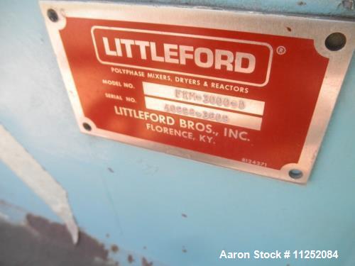 Used- Littleford Plow Mixer, Model FKM-3000-D. Stainless steel construction. Mixing chamber measures 42" diameter x 108" lon...