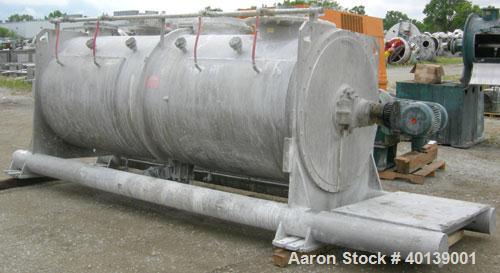 Used Littleford Plow Mixer, Model FKM-4200D. Batch type, 86.9 cubic feet working capacity, 148.2 total, 316 stainless steel.  2 zone stainless steel jacketed chamber approximately 50" diameter x 135"...