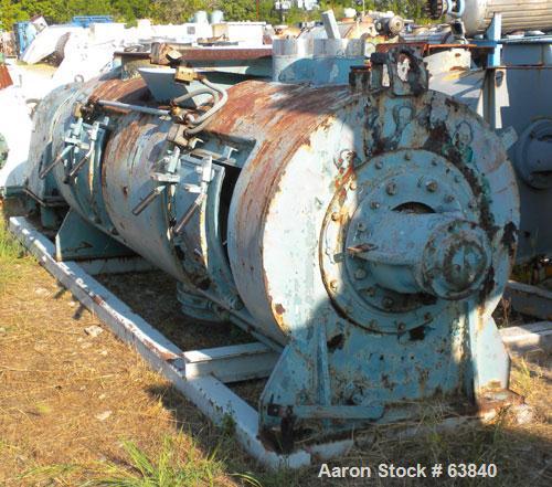 Used Littlford Batch Type Plow Mixer, Model FKM1200D, 304 Stainless Steel. 26.1 cubic feet working capacity (43.4 total). Carbon steel jacketed chamber 31.13" diameter x 98-1/4" long, rated 75 psi at...