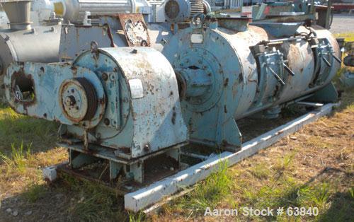 Used Littlford Batch Type Plow Mixer, Model FKM1200D, 304 Stainless Steel. 26.1 cubic feet working capacity (43.4 total). Carbon steel jacketed chamber 31.13" diameter x 98-1/4" long, rated 75 psi at...