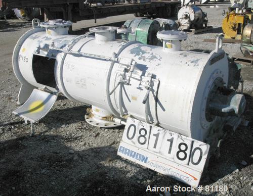 USED: Littleford plow mixer, model FKM1200D, batch type. 26.1 cubic foot working capacity, 43.4 total, 316 stainless steel. Non-jacketed chamber 32" diameter x 99" straight side. 5" diameter shaft wi...