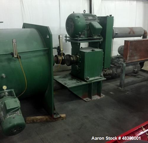 Used Littleford Plow Mixer, Model FKM3000D. Stainless steel, 40" diameter x 10 long, 70 hp, 1775 rpm, Falk enclosed gear drive. (4) 10 hp Choppers, at 10 hp, 3475 rpm motor drive with air seals, gaug...
