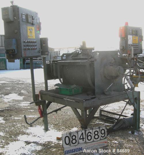 Used Littleford Plow Mixer, Model FKM 300, 304 Stainless Steel. 6 Cubic feet working capacity, 10 total. Carbon steel jacketed chamber 24" diameter x 40" straight side. Jacket rated 75 psi @ 320 deg ...