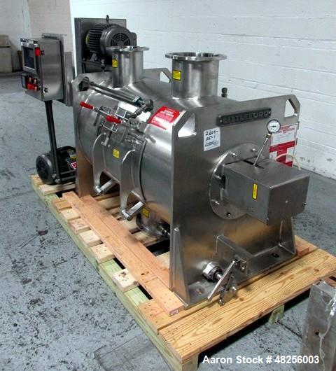 Used Littleford Plow Mixer, Model  FKM600D. Stainless steel construction, sanitary welded plows, 21.9 cubic feet total capacity, 12.9 cubic feet working capacity, single access door, with (2) 10 hp h...