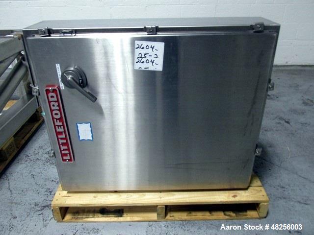 Used Littleford Plow Mixer, Model  FKM600D. Stainless steel construction, sanitary welded plows, 21.9 cubic feet total capacity, 12.9 cubic feet working capacity, single access door, with (2) 10 hp h...
