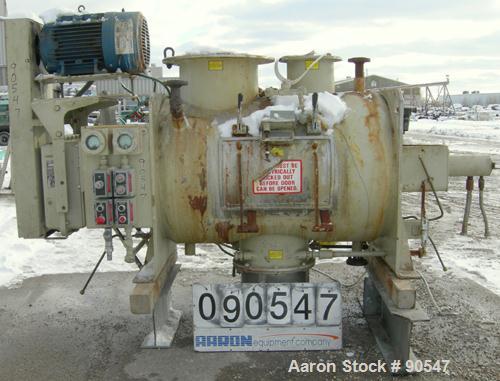 Used Littleford Plow Mixer, Model FKM600D, 304 stainless steel. 11 cubic feet working capacity, 21.2 total. 30" diameter x approximately 50" long carbon steel jacketed chamber, rated 75 psi at 320 de...