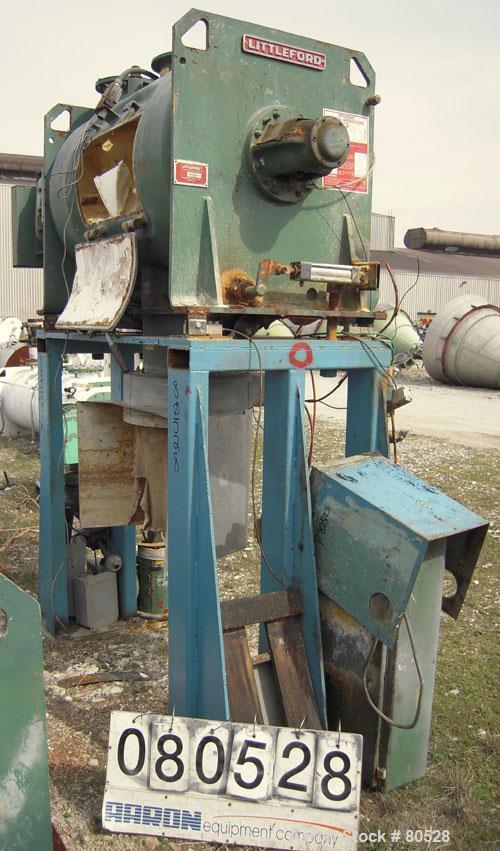 Used Littleford Plow Mixer, Model FKMD600, Carbon Steel. 11 Cubic feet working capacity, 21.9 total. Jacketed chamber 32" diameter x 49" straight side, rated 75 psi at 325 deg F. Approximate 5" diame...