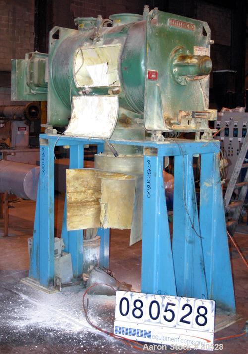 Used Littleford Plow Mixer, Model FKMD600, Carbon Steel. 11 Cubic feet working capacity, 21.9 total. Jacketed chamber 32" diameter x 49" straight side, rated 75 psi at 325 deg F. Approximate 5" diame...
