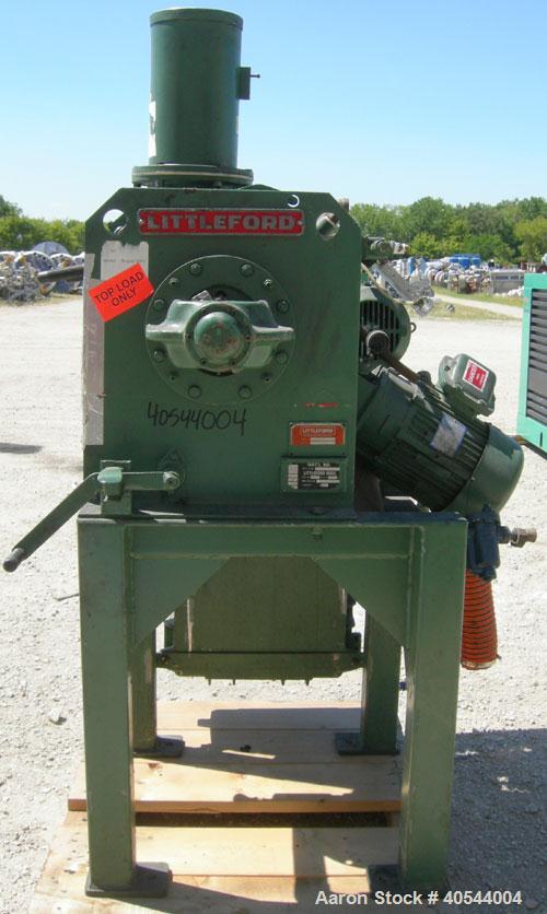 Used Littleford Batch Type Plow Mixer, Model FM-130-D, 304 Stainless Steel. 3 Cubic feet working capacity, 4.6 total. Carbon steel jacketed chamber 19" diameter x 26" long, rated 75 PSI at 320 Degree...