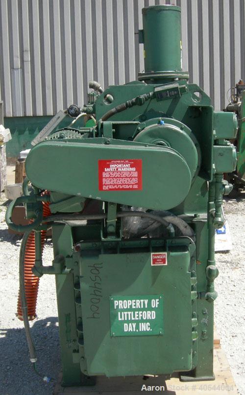 Used Littleford Batch Type Plow Mixer, Model FM-130-D, 304 Stainless Steel. 3 Cubic feet working capacity, 4.6 total. Carbon steel jacketed chamber 19" diameter x 26" long, rated 75 PSI at 320 Degree...