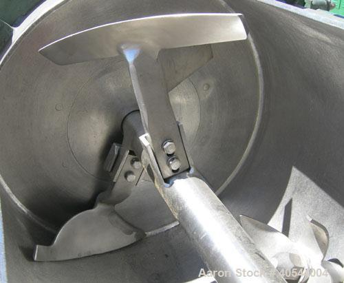 Used Littleford Batch Type Plow Mixer, Model FM-130-D, 304 Stainless Steel. 3 Cubic feet working capacity, 4.6 total. Carbon steel jacketed chamber 19" diameter x 26" long, rated 75 PSI at 320 Degree...