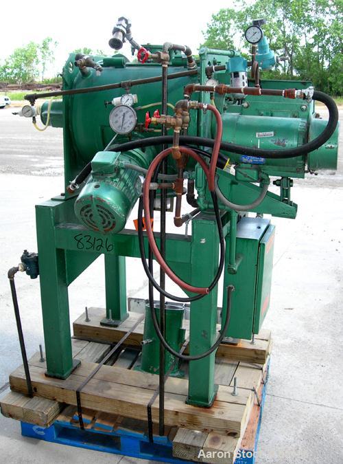 USED: Littleford/Lodige plow mixer, model FM-130-D, batch type. 3 cu ft working capacity, 4.6 total, 304 stainless steel. Carbon steel jacketed chamber 20" diameter x 26" straight side, rated 75 psi ...