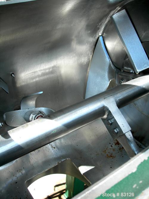 USED: Littleford/Lodige plow mixer, model FM-130-D, batch type. 3 cu ft working capacity, 4.6 total, 304 stainless steel. Carbon steel jacketed chamber 20" diameter x 26" straight side, rated 75 psi ...