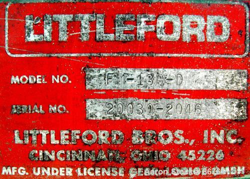 USED: Littleford plow mixer, model FM-130-D, 304 stainless steel. 3 cubic feet working capacity, 4.6 total. Carbon steel jacketed chamber 20" diameter x 20" long, rated 75 psi at 320 deg F. 2" diamet...