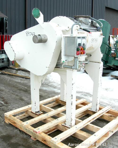 Used Littleford Batch Type Plow Mixer, Model FM-130-D, 304 stainless steel. 3 cubic feet working capacity,4.6 total. Carbon steel jacketed chamber approximately 20’’ diameter x 26’’ long rated 75 psi...