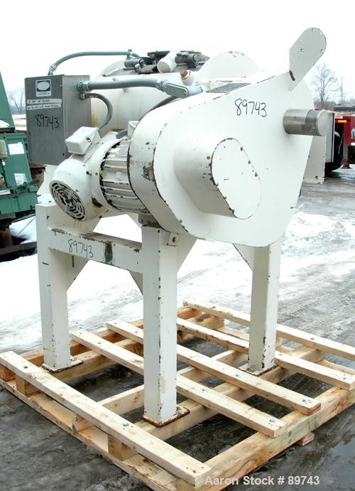 Used Littleford Batch Type Plow Mixer, Model FM-130-D, 304 stainless steel. 3 cubic feet working capacity,4.6 total. Carbon steel jacketed chamber approximately 20’’ diameter x 26’’ long rated 75 psi...