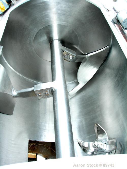 Used Littleford Batch Type Plow Mixer, Model FM-130-D, 304 stainless steel. 3 cubic feet working capacity,4.6 total. Carbon steel jacketed chamber approximately 20’’ diameter x 26’’ long rated 75 psi...