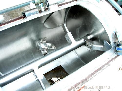 Used Littleford Batch Type Plow Mixer, Model FM-130-D, 304 stainless steel. 3 cubic feet working capacity,4.6 total. Carbon steel jacketed chamber approximately 20’’ diameter x 26’’ long rated 75 psi...