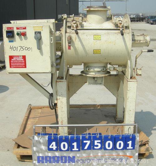 Used Littleford Plow mixer, model FM-130-D, batch type. 3 cubic foot working capacity, 4.6 total, 304 stainless steel. Carbon steel jacketed chamber 20" diameter x 26" straight side, Used- Littleford...