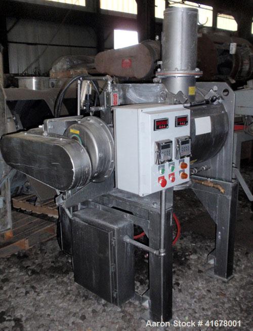 Used Littleford Batch Type Plow Mixer, model FM130-D, stainless steel. 3 cubic feet working capacity, 4.6 total. Jacketed chamber 19" diameter x 26" long, rated 75 psi at 320 deg F. Bolt on plows. Ai...
