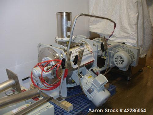 Used Littleford Batch Type Plow Mixer, Model FM130-D, Stainless Steel. 3 Cubic feet working capacity (4.6 total). Welded plows, 10 hp chopper, 7.5 main drive. Mounted on a stand with panel. Price inc...