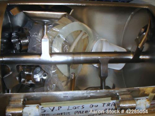 Used Littleford Batch Type Plow Mixer, Model FM130-D, Stainless Steel. 3 Cubic feet working capacity (4.6 total). Welded plows, 10 hp chopper, 7.5 main drive. Mounted on a stand with panel. Price inc...