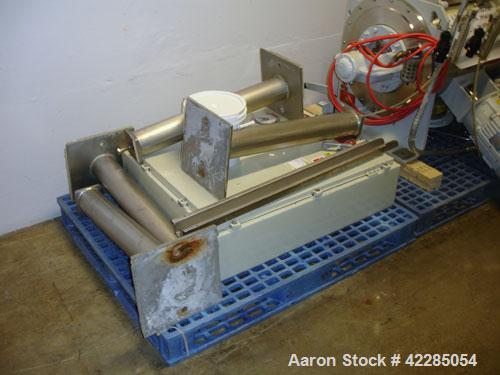 Used Littleford Batch Type Plow Mixer, Model FM130-D, Stainless Steel. 3 Cubic feet working capacity (4.6 total). Welded plows, 10 hp chopper, 7.5 main drive. Mounted on a stand with panel. Price inc...