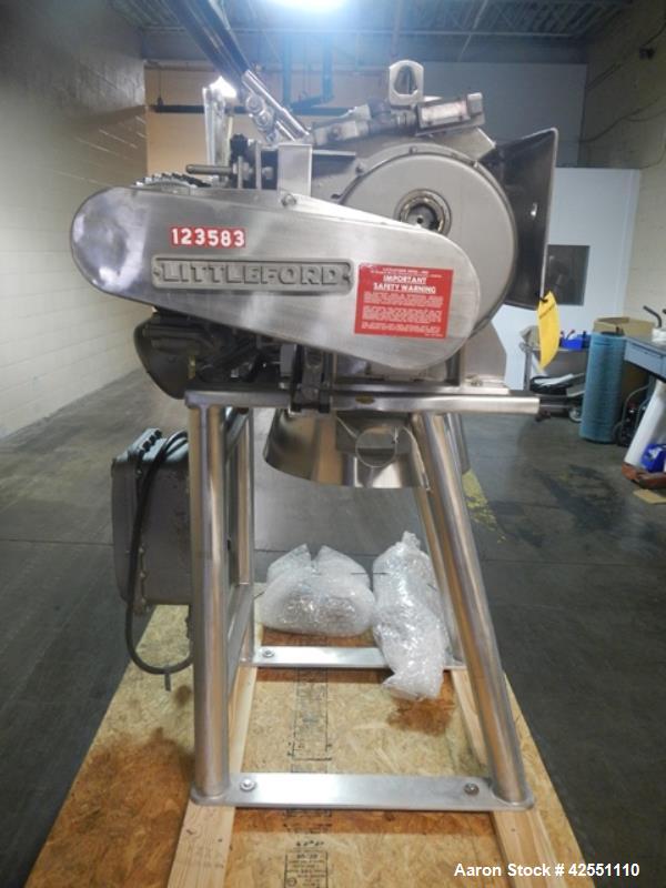 Used Littleford plow mixer, model FM 130-D, all stainless steel construction including chamber, jacket, plows, ends and base, 4.6 cu ft total capacity, 2.8 cu ft working capacity, welded plows, jacke...