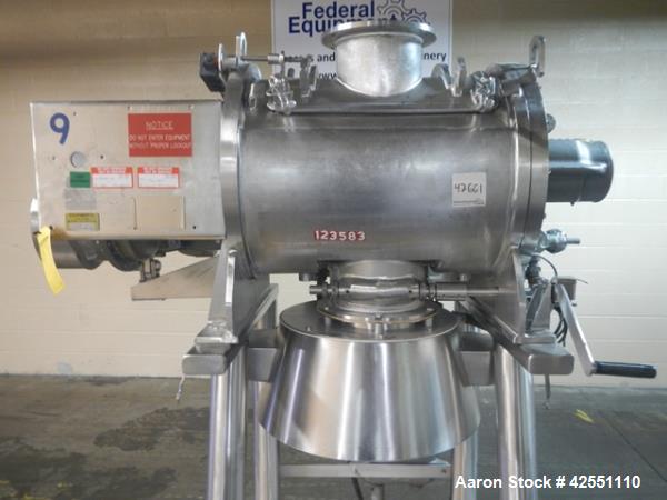 Used Littleford plow mixer, model FM 130-D, all stainless steel construction including chamber, jacket, plows, ends and base, 4.6 cu ft total capacity, 2.8 cu ft working capacity, welded plows, jacke...
