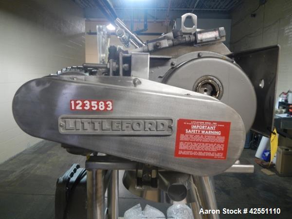 Used Littleford plow mixer, model FM 130-D, all stainless steel construction including chamber, jacket, plows, ends and base, 4.6 cu ft total capacity, 2.8 cu ft working capacity, welded plows, jacke...