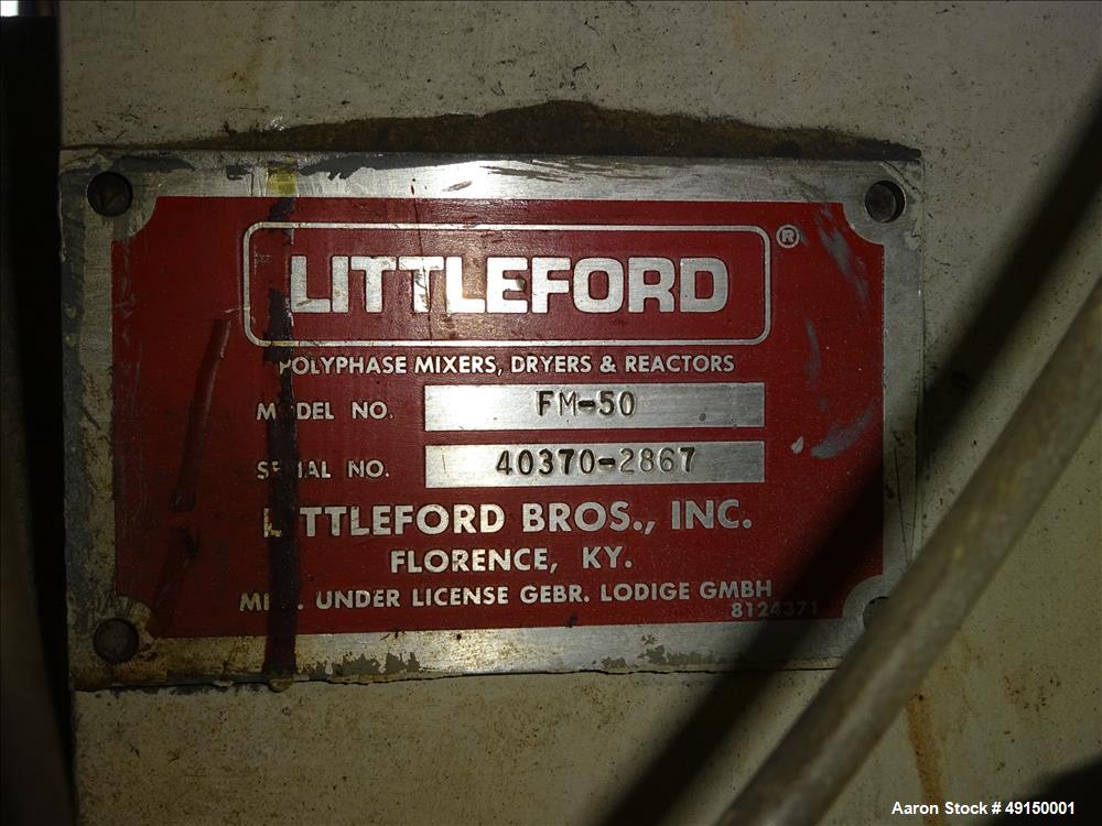 Used Littleford Laboratory Plow Mixer, Model FM-50, 316 Stainless Steel