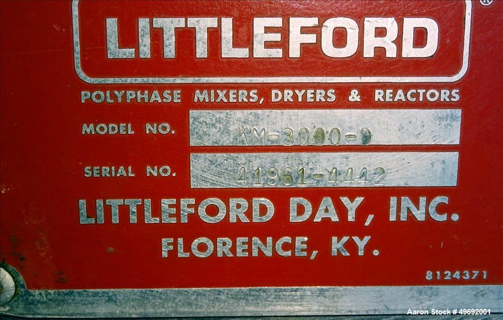 Used Littleford Plow Mixer, Model KM-3000-D, 304 Stainless Steel,