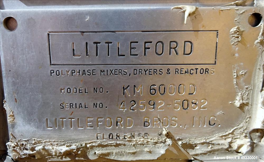 Used Littleford Plow Mixer, Model KM6000D, 6000 Liter