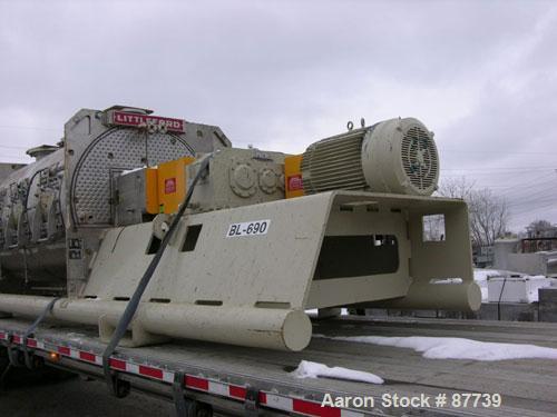 Used Littleford Plow Mixer, Model KM6000D, 316L Stainless Steel. 148 Cubic foot working capacity (212 Total). Internal rated 5 psi and full vacuum at 331 deg.f., 304L stainless steel jacket rated 90 ...