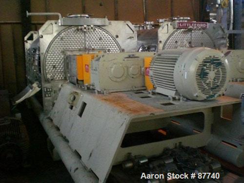 Used Littleford Plow Mixer, Model KM6000D, 316L Stainless Steel. 148 Cubic foot working capacity (212 Total). Internal rated 5 psi and full vacuum at 331 deg.f., 304L stainless steel jacket rated 90 ...