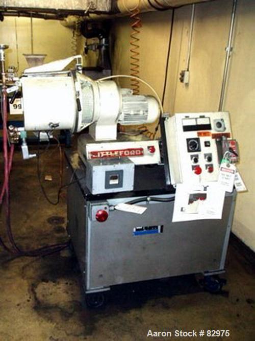 USED: Littleford Lodige lab mixer, model M20-G, stainless steel construction, 20 liter capacity. Jacketed chamber with standard and baffled covers. 1/3 hp 115-208/230 volt chopper, 1.5 kw 230 volt ma...