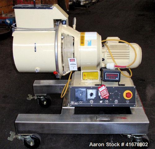 Used Littleford/Lodige Lab Plow Mixer, model MB20R, 20 liter (0.7 cubic feet) capacity, stainless steel. Jacketed chamber, rated 14.9 psi at 250 deg F. 1.5 kW, 230/460 volt main drive, on stainless s...