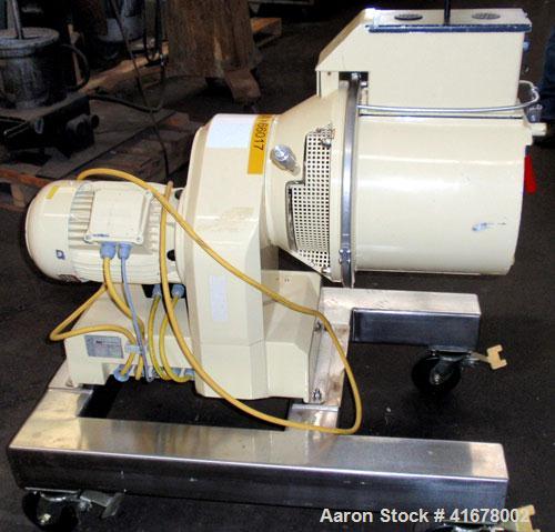 Used Littleford/Lodige Lab Plow Mixer, model MB20R, 20 liter (0.7 cubic feet) capacity, stainless steel. Jacketed chamber, rated 14.9 psi at 250 deg F. 1.5 kW, 230/460 volt main drive, on stainless s...