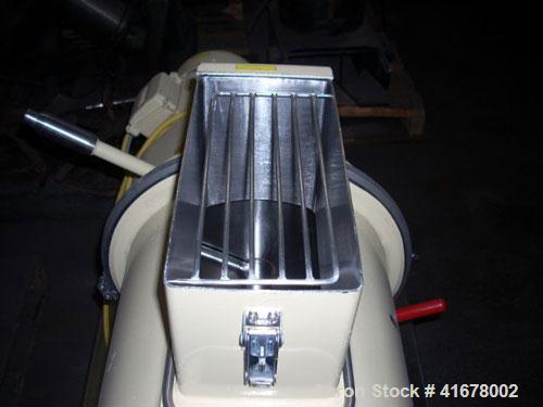 Used Littleford/Lodige Lab Plow Mixer, model MB20R, 20 liter (0.7 cubic feet) capacity, stainless steel. Jacketed chamber, rated 14.9 psi at 250 deg F. 1.5 kW, 230/460 volt main drive, on stainless s...