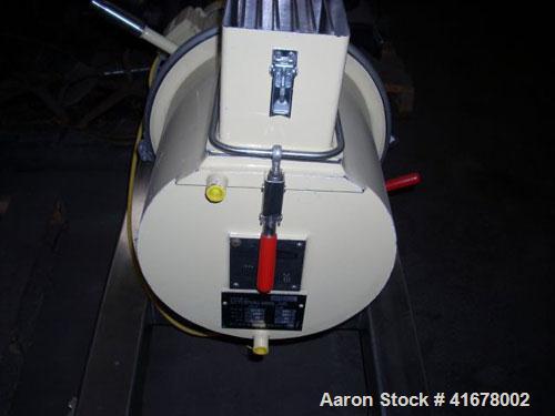 Used Littleford/Lodige Lab Plow Mixer, model MB20R, 20 liter (0.7 cubic feet) capacity, stainless steel. Jacketed chamber, rated 14.9 psi at 250 deg F. 1.5 kW, 230/460 volt main drive, on stainless s...