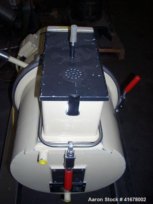 Used Littleford/Lodige Lab Plow Mixer, model MB20R, 20 liter (0.7 cubic feet) capacity, stainless steel. Jacketed chamber, rated 14.9 psi at 250 deg F. 1.5 kW, 230/460 volt main drive, on stainless s...