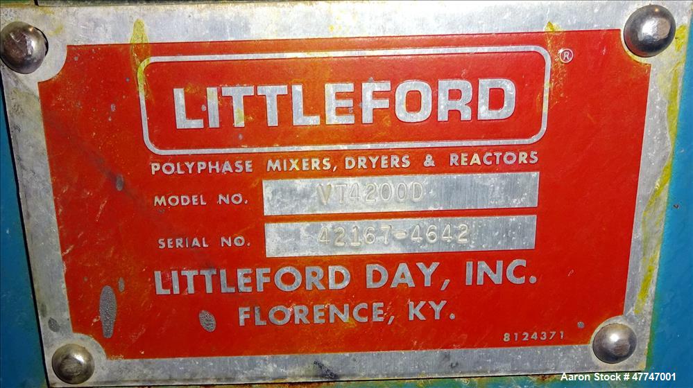 Used Littleford Vacuum Dryer Plow Mixer, Model VT-4200-D, Total capacity 148.3